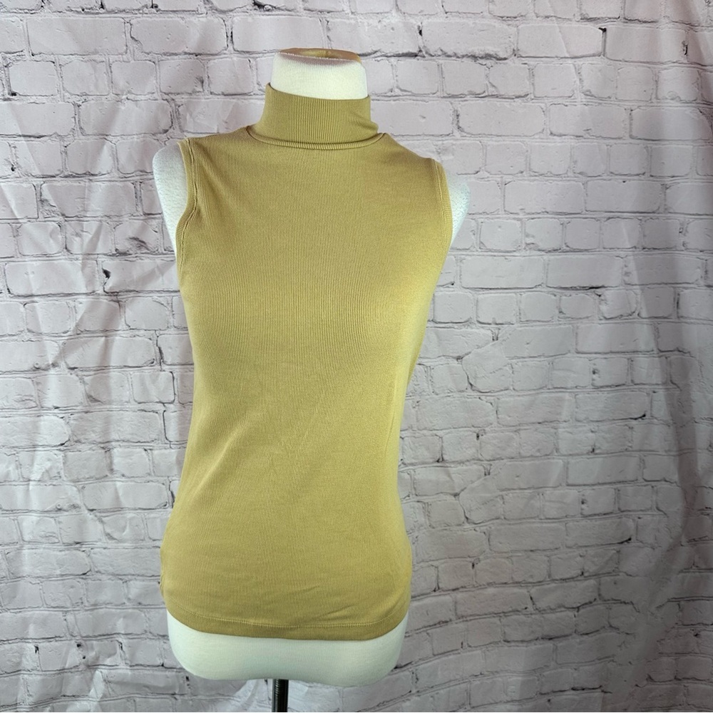LOFT Sleeveless Camel mock neckTank womens L layering office neutral travel
